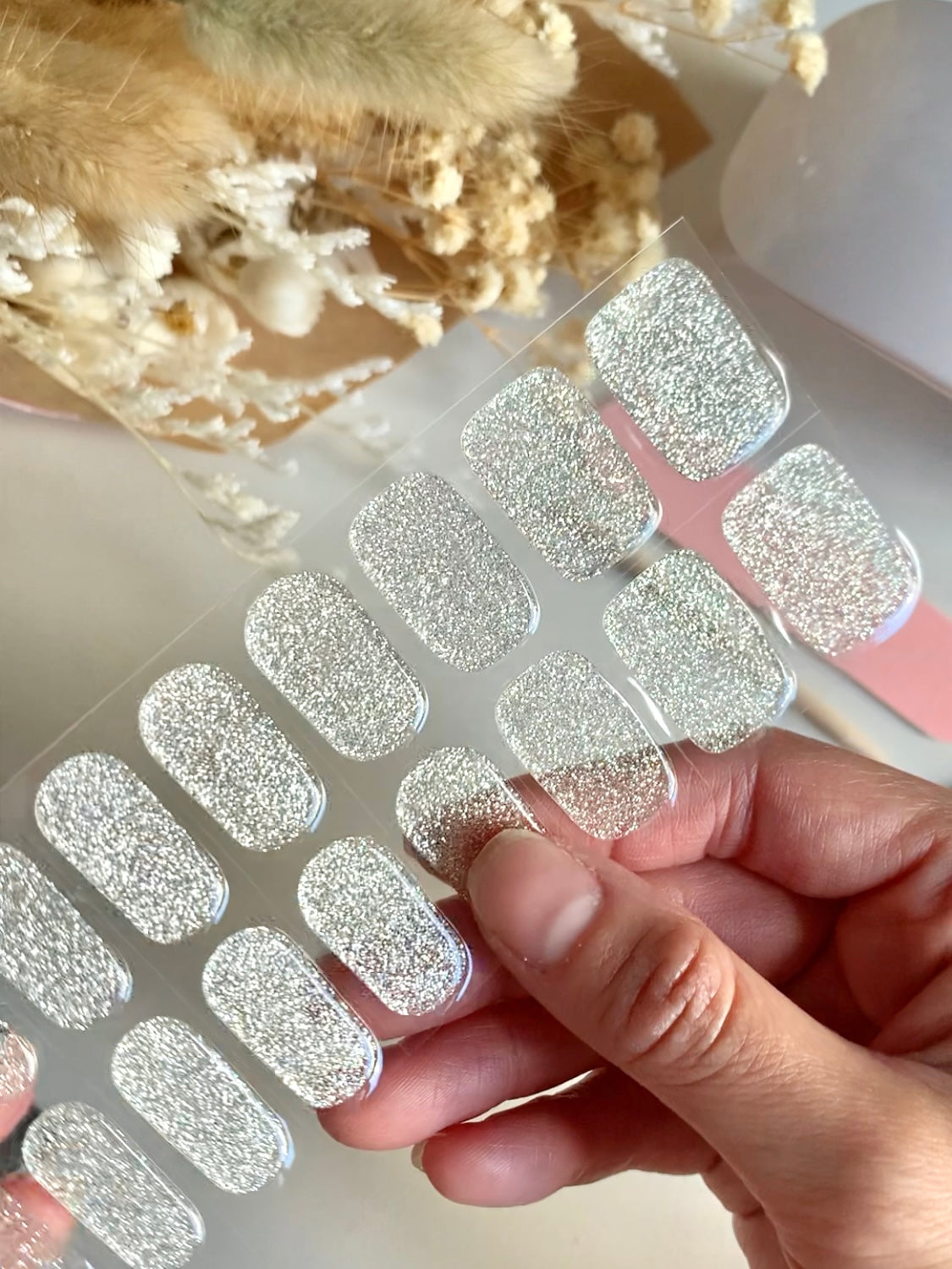 Silver Glitter Semi-Cured Gel Nail Stickers