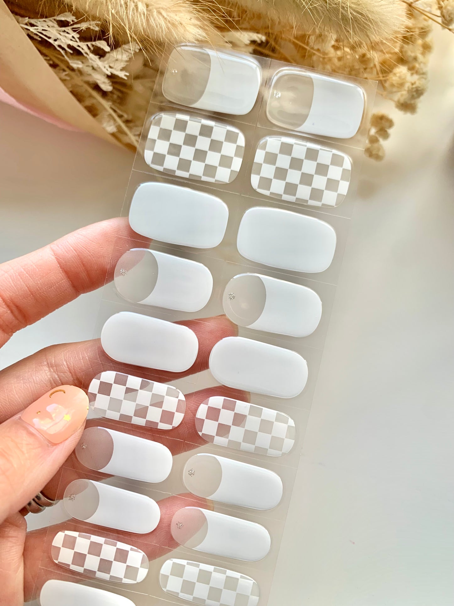 Checkered French Semi-Cured Gel Nail Stickers