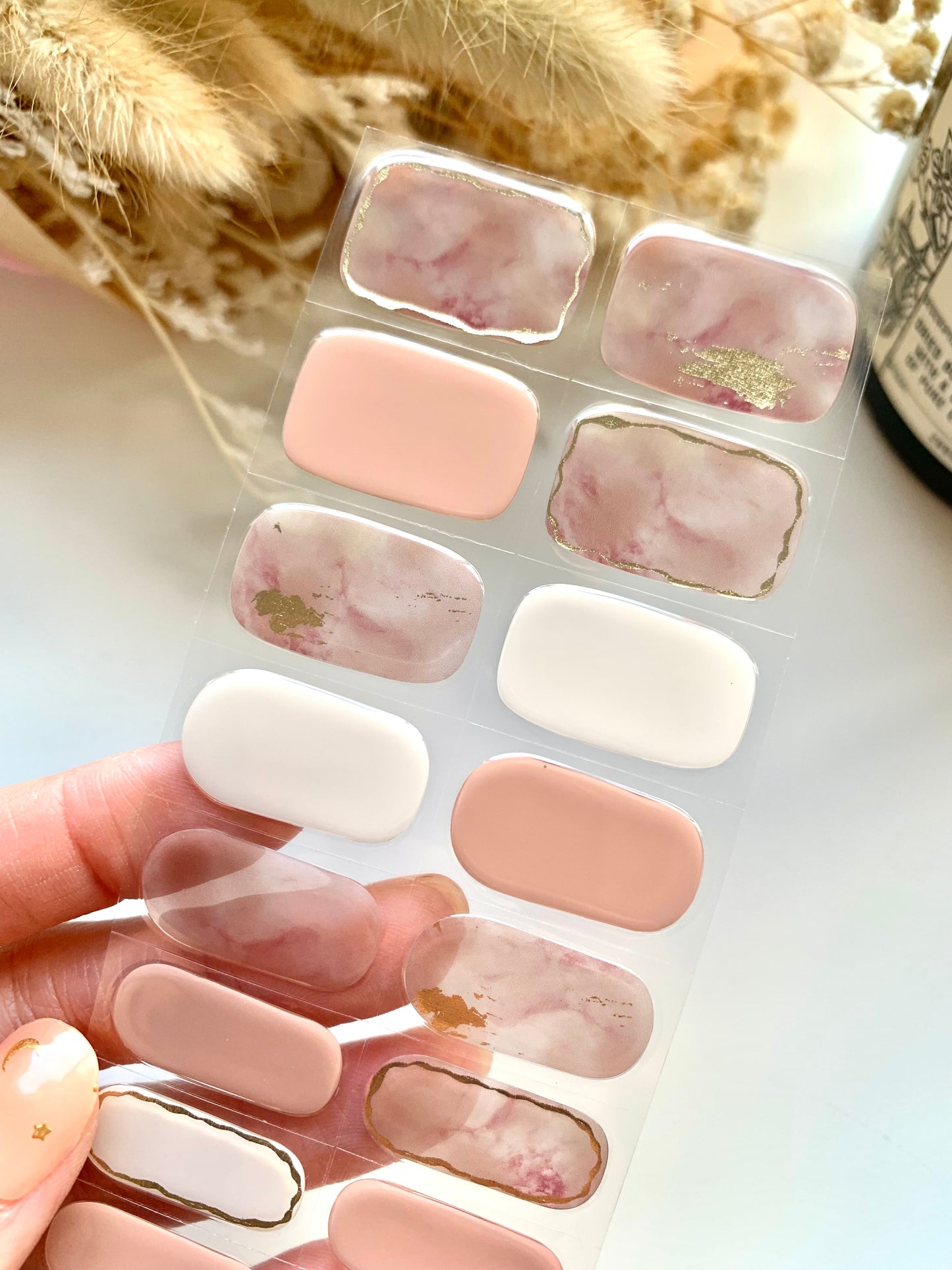 Toffee and Nude Marble Semi-Cured Gel Nail Stickers